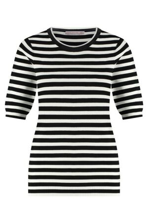 Studio Anneloes Luna stripe short slv pullover 9011 black/off white Studio Anneloes Luna stripe short slv pullover 9011 black/off white