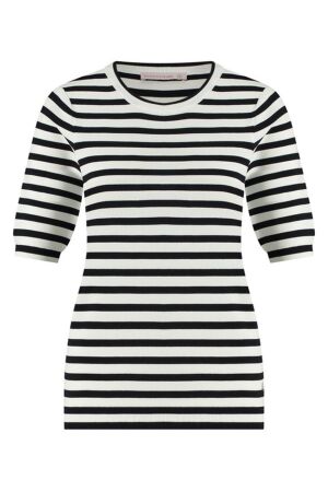 Studio Anneloes Luna stripe short slv pullover 1169 off white/dark blue Studio Anneloes Luna stripe short slv pullover 1169 off white/dark blue