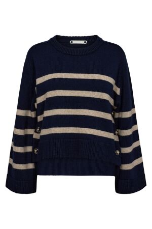 Co'Couture Maja, O-Button Stripe Knit Navy Co'Couture Maja, O-Button Stripe Knit Navy