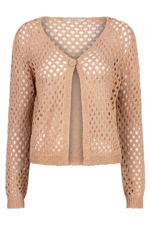 EsQualo Cardigan single button lurex 186 praline EsQualo Cardigan single button lurex 186 praline