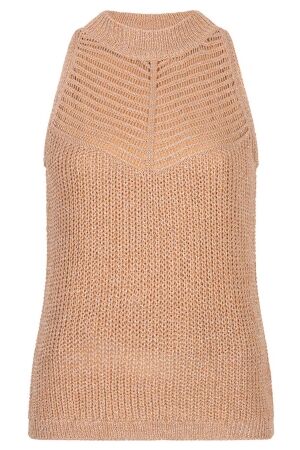 EsQualo Top knitted double V lurex 186 praline EsQualo Top knitted double V lurex 186 praline