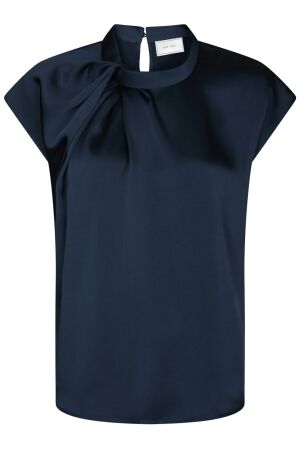 Neo Noir Fleur Drapy Satin Blouse 141 Navy