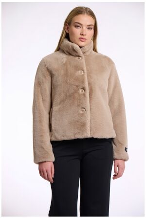Rino & Pelle Single breasted fake fur jacket 10866 oat Rino & Pelle Single breasted fake fur jacket 10866 oat