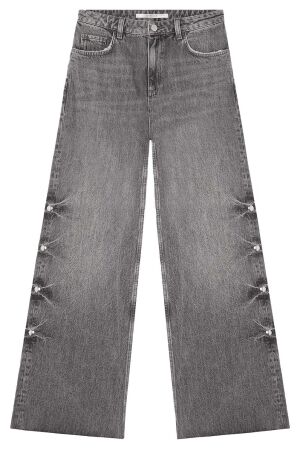 Homage Mid Waist Wide Leg Jeans With Big Studs Vintage grey Homage Mid Waist Wide Leg Jeans With Big Studs Vintage grey