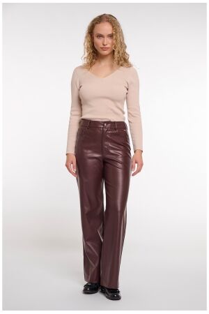 Rino & Pelle Regular length straight leg PU pants 10873 chocolate bean Rino & Pelle Regular length straight leg PU pants 10873 chocolate bean