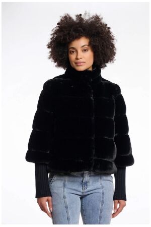 Rino & Pelle Faux fur jacket with knitted sleeves 9900 black Rino & Pelle Faux fur jacket with knitted sleeves 9900 black