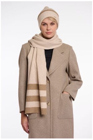 Rino & Pelle Knitted striped scarf 10044 birch melange Rino & Pelle Knitted striped scarf 10044 birch melange