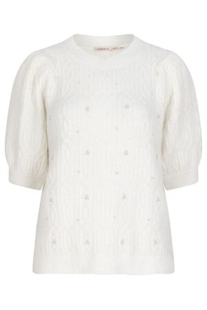 EsQualo Sweater pearls cable s/slvs 120 off white EsQualo Sweater pearls cable s/slvs 120 off white