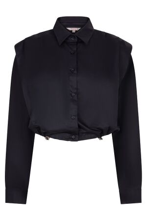 EsQualo Blouse cropped drawstring poplin 000 black EsQualo Blouse cropped drawstring poplin 000 black