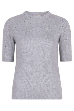 EsQualo Top rib s/slve studs 059 light grey melange