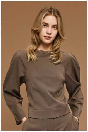 Access Cropped blouse with decorative seams Coffe Access Cropped blouse with decorative seams Coffe