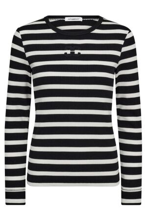 Co'Couture Granny, Rib Emb LS Blouse 1196 Offwhite/Black