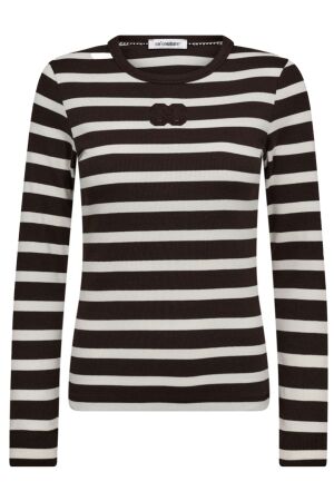 Co'Couture Granny, Rib Emb LS Blouse 11145-OffWhite/Darkbrown Co'Couture Granny, Rib Emb LS Blouse 11145-OffWhite/Darkbrown