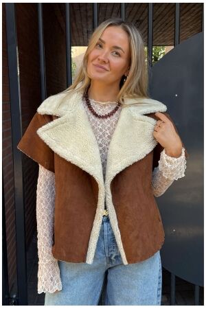 Est'Seven Cardigan Cape Louise Cognac Faux fur