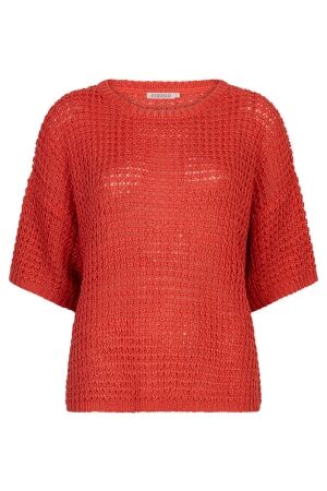 EsQualo Sweater open knit s/slve 479 chili red