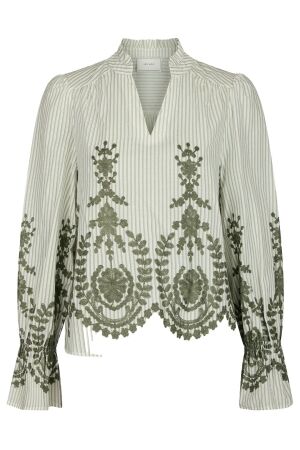 Neo Noir Amara Stripe Emb Blouse 723 Dusty green