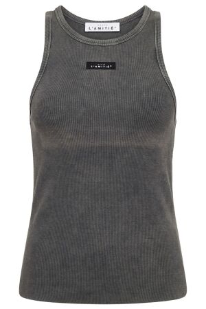 Haute L'amitié Acid Rib Badge Tank Black Acid Wash