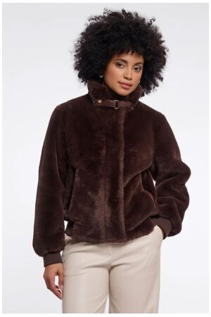 Rino & Pelle Short faux fur jacket 11099 coffee roast