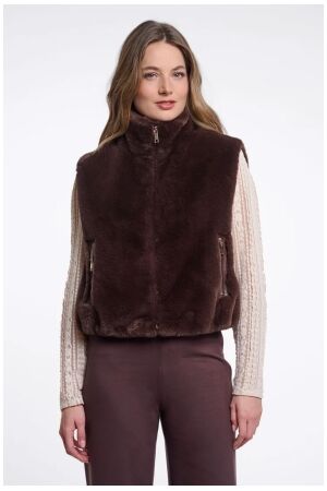Rino & Pelle Short faux fur waistcoat 11099 coffee roast Rino & Pelle Short faux fur waistcoat 11099 coffee roast