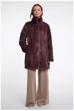 Rino & Pelle Single breasted faux fur coat 10873 chocolate bean Rino & Pelle Single breasted faux fur coat 10873 chocolate bean