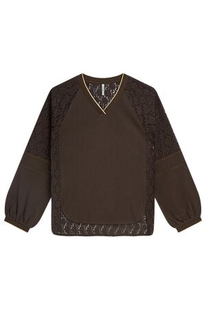 Summum Sporty Lace top Puf sleeve 754 Dark chocolate Summum Sporty Lace top Puf sleeve 754 Dark chocolate