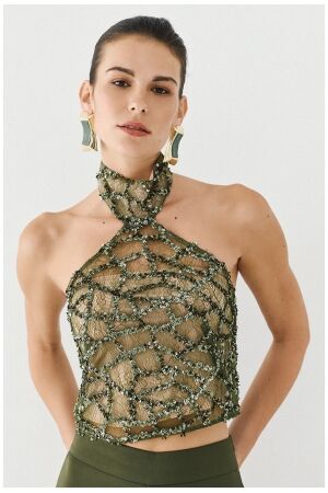 Access Halter sequin top Olive Access Halter sequin top Olive