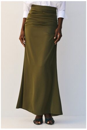 Access Maxi satin skirt with ruching Olive