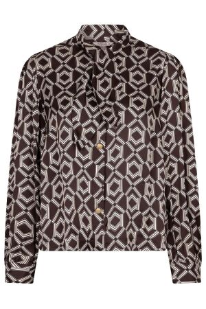 EsQualo Blouse short bow Warm Cacao 999 print