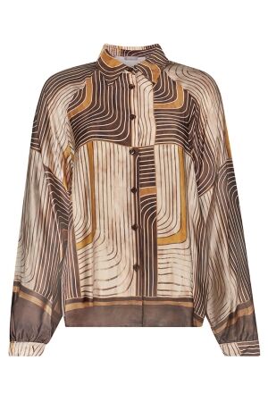 Geisha Blouse satin AOP 775 brown/sand