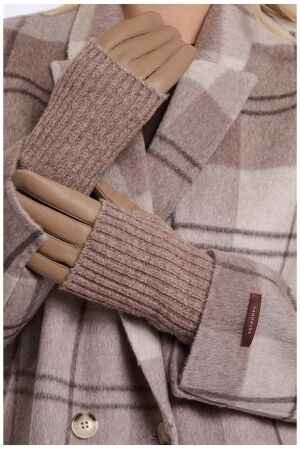 Rino & Pelle Leather gloves with long knitted sleeve 11119 faint taupe Rino & Pelle Leather gloves with long knitted sleeve 11119 faint taupe