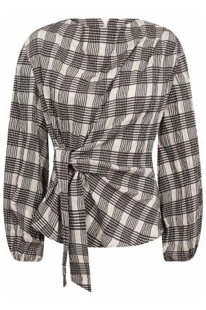 Co'Couture ChandlerCC Check Tie Blouse 10006 Bone