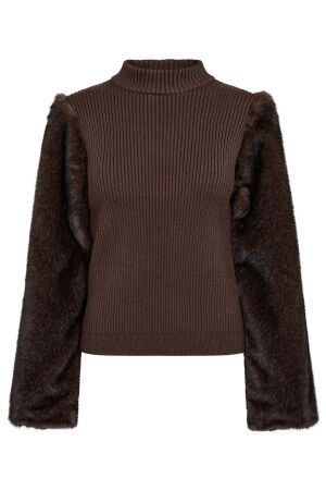 Co'Couture ElisabethCC Fur Mix Rib Knit 20003 Dark Brown Co'Couture ElisabethCC Fur Mix Rib Knit 20003 Dark Brown